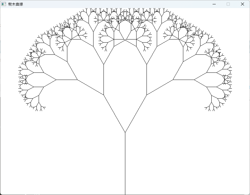 枝がだんだん小さな枝に分かれていき、複雑な繰り返しパターンを形成する対称的なフラクタル ツリー。